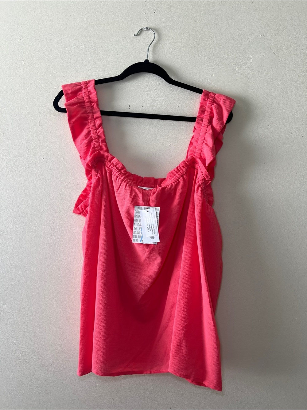 LuLaRoe Daisy Coral Pink Ruffled Strap Tank Top